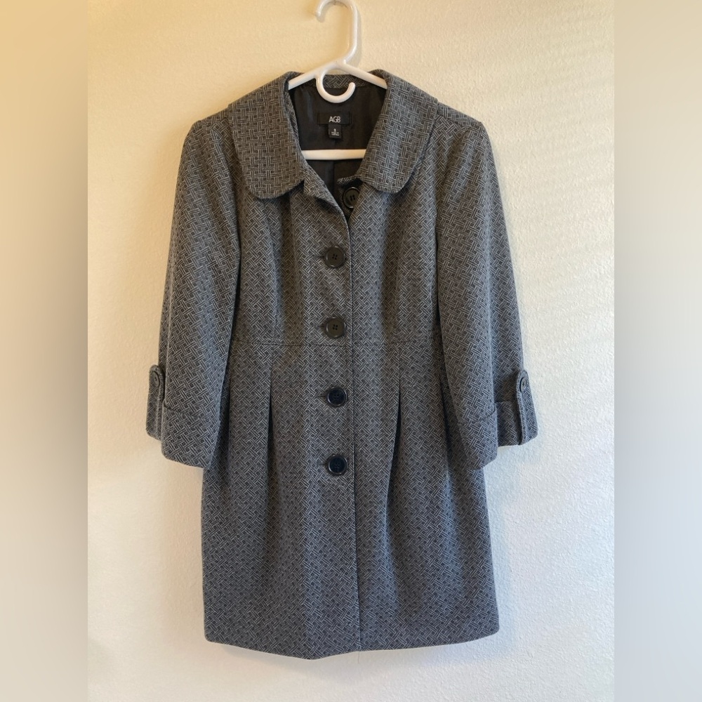 AGB Women's Gray Empire Waist Mid-Length Coat Size 8
